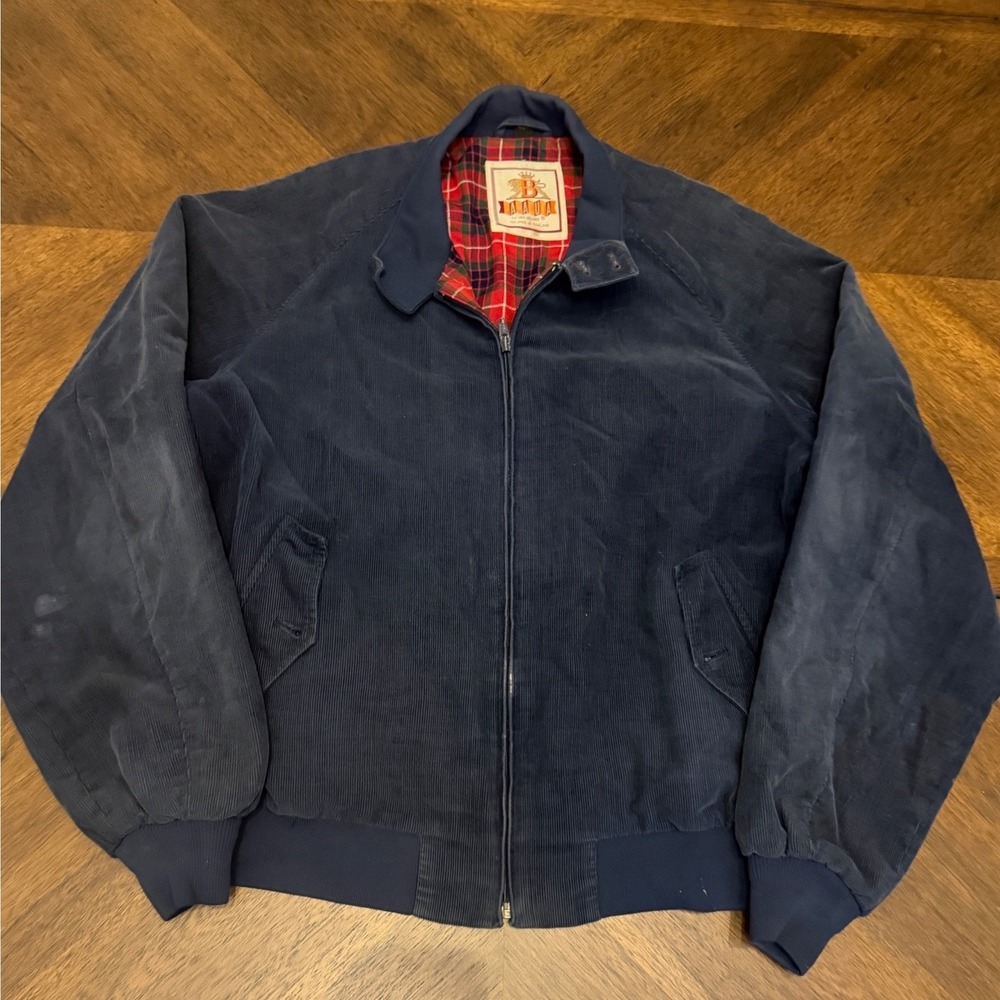 Baracuta Van Heusen Corduroy Harrington Jacket Navy G9 Plaid Lined 46R Vintage